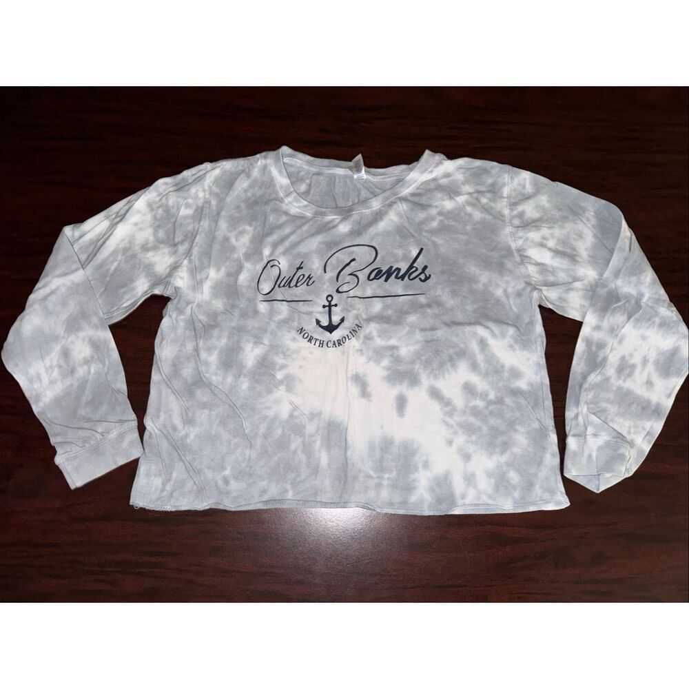 Outer Banks, NC Tie Dye Long Sleeve Cropped Tee Shirt Size Large